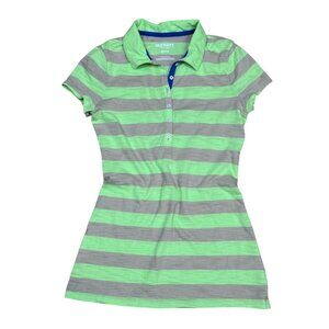 Y2K Old Navy Polo Henley Top XS Fitted Green Gray Striped Mall Goth Grunge Punk
